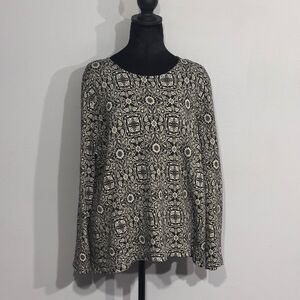 J. Jill | Women's Long Sleeve Black White Floral Medallion 100% Cotton Top Large
